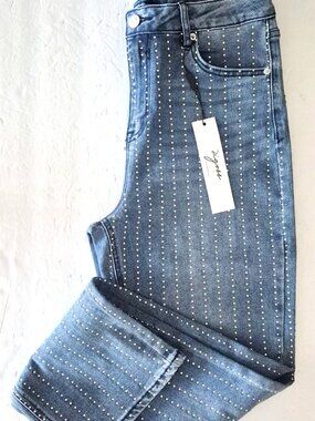 Vigoss Rhinestone Blue Stretch Jeans High Rise Straight Leg Size 9/29 NWT